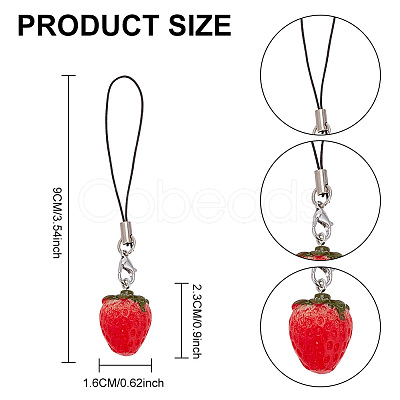 Cute Strawberry Decoration Nylon Phone Charms Strap HJEW-PH01742-1