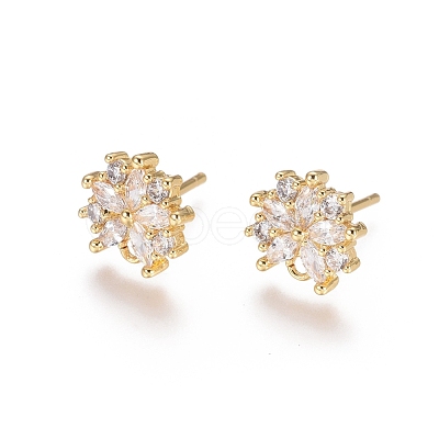 Brass Cubic Zirconia Stud Earring Findings EJEW-E257-04G-1