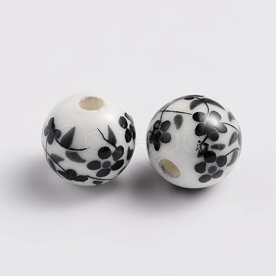 8mm Round Black Handmade Printed Porcelain Beads X-PORC-Q201-8mm-5-1