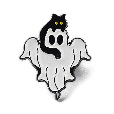 Ghost with Black Cat Alloy Enamel Brooch JEWB-E034-02EB-01-1