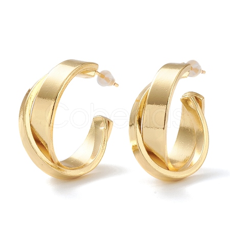 Brass Half Hoop Earrings X-EJEW-A056-03G-1