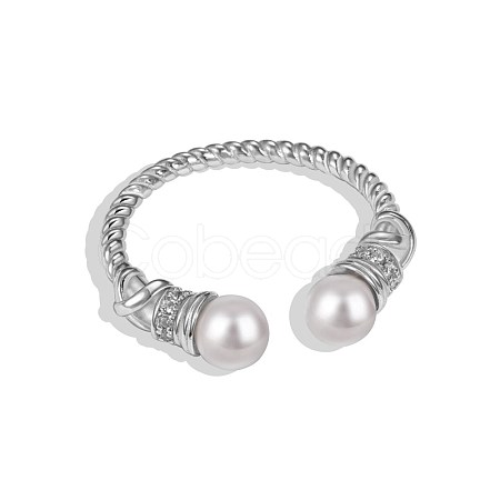 Round Shell Pearl Cuff Ring RJEW-Q813-05P-1
