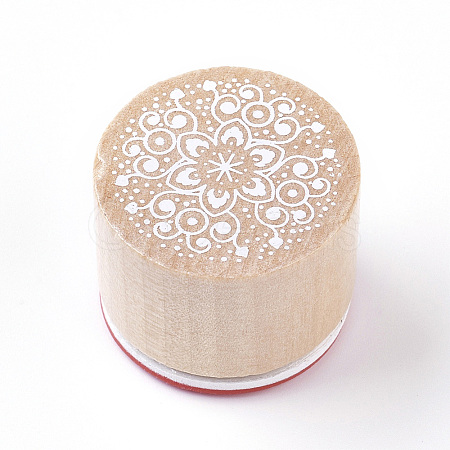 Floral Pattern Wooden Rubber Stamp AJEW-WH0109-97F-1