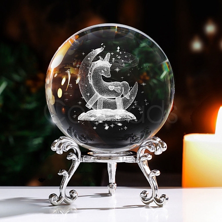 Inner Carving Horse & Moon Glass Crystal Ball Diaplay Decoration PW-WGEBAD5-01-1