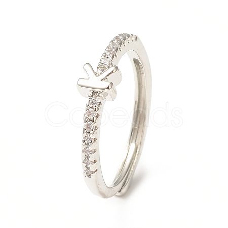 Clear Cubic Zirconia Initial Letter Adjustable Ring RJEW-C052-01P-K-1