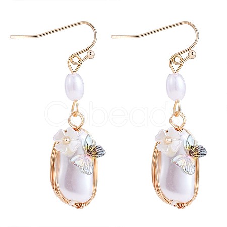 Shell Pearl with Acrylic Butterfly Dangle Earrings JE975A-1