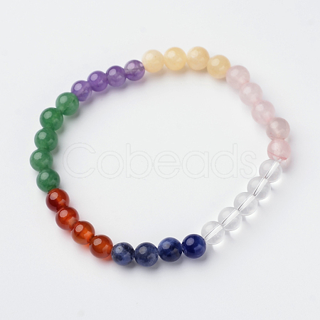 Mixed Stone Round Bead Stretch Bracelets BJEW-L594-D05-1