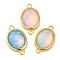 Synthetic Opal Connector Charms, Rack Plating Brass Oval Links, Golden, Mixed Color, 18x11x5mm, Hole: 1.4mm