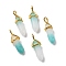 Natural White Jade Pointed Pendants, Faceted, with Golden Tone Brass Findings, Lead free & Cadmium Free, Dyed, Turquoise, Bullet, 27~30x9~10x7~8mm, Hole: 4x3mm