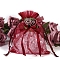 10Pcs Organza Gift Drawstring Bags with Rose, Jewelry Pouches, Wedding Party Christmas Favor Gift Bags, Rectangle, Dark Red, 18x13cm