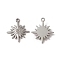 201 Stainless Steel Pendants, Crystal Rhinestone Sun Charm, Stainless Steel Color, 20x17x2mm, Hole: 1.6mm