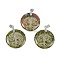 Natural Unakite Flat Round Pendants, Tree of Life Charms with Rack Plating Platinum Tone Brass Snap on Bails, Cadmium Free & Lead Free, 30.5~32x25~25.5x6.5~7.5mm, Hole: 4.5x3.5mm