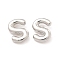 Brass Hollow Out Initial Letter Stud Earrings for Women, Platinum, Lead Free & Cadmium Free, Letter.S, 7x5.5x1.5mm, Pin: 0.8mm