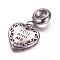 304 Stainless Steel European Dangle Charms, Large Hole Pendants, Heart with YOU AND ME, Antique Silver, 27mm, Hole: 5mm, Pendant: 15x14x2.5mm