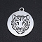 Non-Tarnish 201 Stainless Steel Etched Pendants, Flat Round with Tiger, Stainless Steel Color, 22x19x1.5mm, Hole: 1.8mm