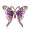 Alloy Enamel Brooch, with Rhinestone, Butterfly, Purple, 52x51mm