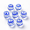 Transparent Glass Beads, Hand Drawn Beads, with Enamel, Round, Blue, 12x11.5mm, Hole: 1.5~1.8mm