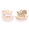 Alloy Enamel Pendants, Wooden Horse, Light Gold, Pink, 13x16x1.5mm, Hole: 1.8mm