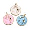 Brass Micro Pave Clear Cubic Zirconia Pendants, with Enamel and Jump Rings, Cadmium Free & Nickel Free & Lead Free, Real 16K Gold Plated, Flat Round with Star, Mixed Color, 26x23.5x4mm, Jump Ring: 5x1mm, 3mm inner diameter