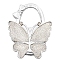 Glitter Butterfly Zinc Alloy Crystal Rhinestone Bag Hanger, Foldable Purse Hooks with Leather, White, 70x49x10mm