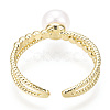 Natural Pearl Double Lines Brass Open Cuff Finger Rings PEAR-N022-C08-3