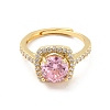 Pink Cubic Zirconia Rectangle Adjustable Ring RJEW-E064-01G-01-2