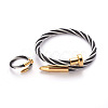 304 Stainless Steel Torque Bangles and Finger Ring Jewelry Sets SJEW-L137-02-1