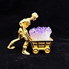 Brass Miner Cart Ornaments with Raw Natural Amethyst Cluster PW23041823058-1