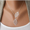 Simple Hollow Leaf Alloy Lariat Necklaces NJEW-N0052-002A-2