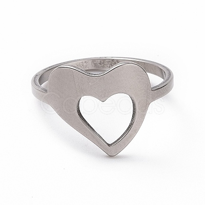 Non-Tarnish 201 Stainless Steel Heart Finger Ring RJEW-J051-12P-1