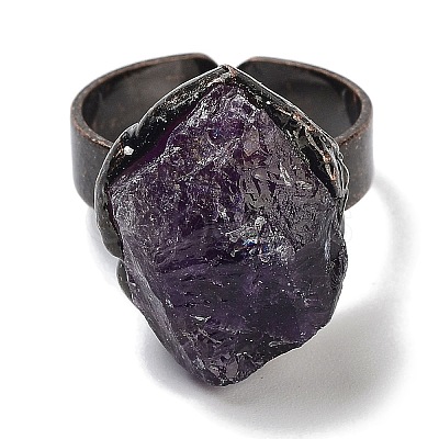 Rough Raw Natural Amethyst Irregular Nugget Open Cuff Ring G-A221-10-1