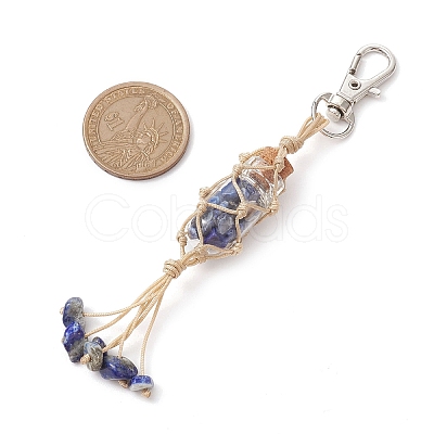 Glass Wishing Bottle inside Chakra Gemstone Chip Pouch Pendant Decorations HJEW-JM01912-1