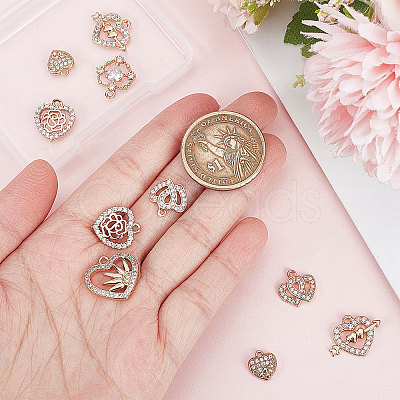 SUNNYCLUE 12Pcs 6 Style Valentine's Day Brass Micro Pave Cubic Zirconia Pendants KK-SC0003-16-1