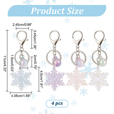 Nbeads 4Pcs 4 Colors Laser Snowflake Resin Pendant Keychain KEYC-NB0001-67-1