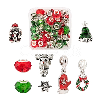 36Pcs 8 Style Christmas Themed European Style Alloy & Glass Beads Sets DIY-LS0003-11-1