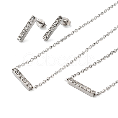 Rectangle 304 Stainless Steel Rhinestone Pendant Necklaces & Bracelets & Stud Earrings Sets for Women SJEW-C004-08P-1