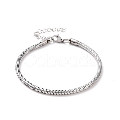 Non-Tarnish 304 Stainless Steel Round Snake Chains Bracelet for Men Women BJEW-P274-01B-1