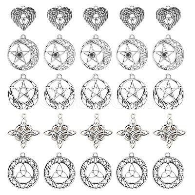 SUNNYCLUE 50Pcs 5 Style Tibetan Style Alloy Pendants FIND-SC0005-14-1