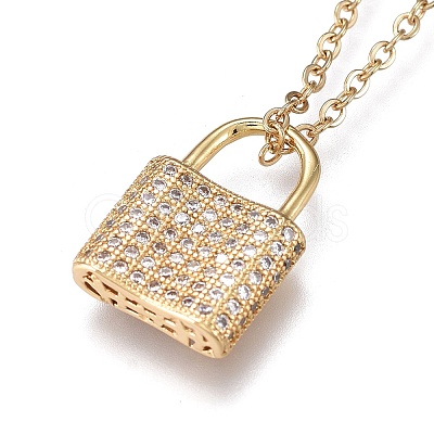 Brass Micro Pave Clear Cubic Zirconia Pendant Necklaces NJEW-R256-07-1