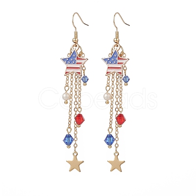 Independence Day Alloy Enamel Star Tassel Dangle Earrings EJEW-TA00188-1