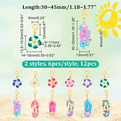 Summer Theme Plumeria Flower & Flip Flops Pendant Stitch Markers HJEW-AB00407-1