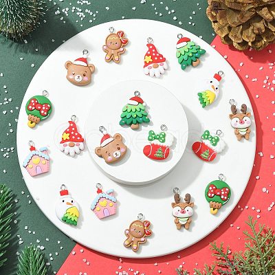 18Pcs 9 Styles Christmas Resin Pendants RESI-CJ0003-26-1