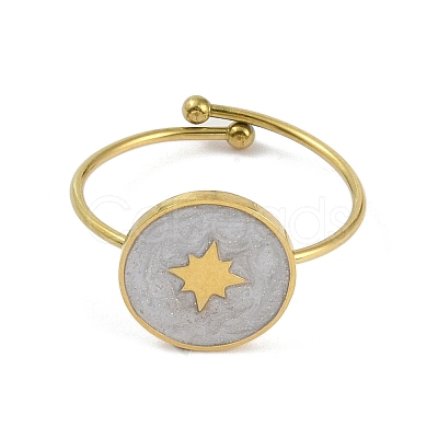 Ion Plating(IP) Flat Round with Star 304 Stainless Steel Enamel Ring RJEW-A038-16G-01-1