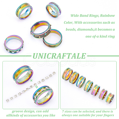 Unicraftale 14pcs 7 size Unisex Titanium Steel Grooved Finger Ring Sets RJEW-UN0002-65MC-1