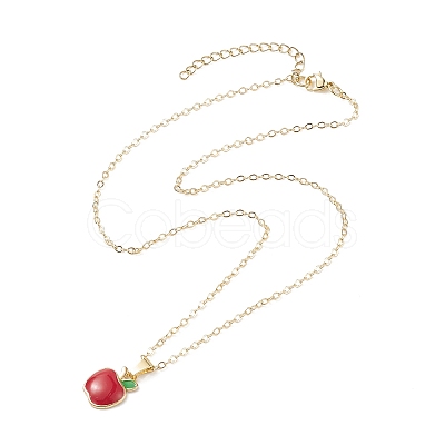 Enamel Apple Pendant Necklace with Golden Brass Cable Chains for Teachers' Day NJEW-TA00047-1