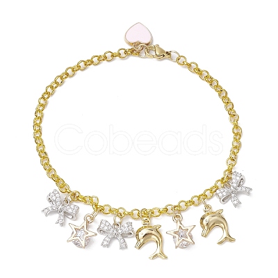 Summer Beach Dolphin & Bowknot Alloy Eanmel Charm Bracelets BJEW-JB10382-1