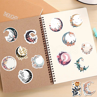 50Pcs PVC Self Adhesive Moon Cartoon Stickers X-STIC-B001-01-1