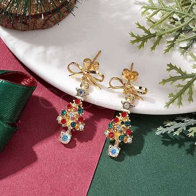 Alloy Rhinestone Christmas Tree Studs Earring EJEW-TA00444-1