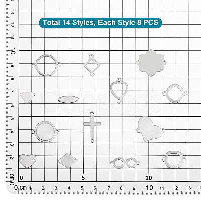 PandaHall Elite 112Pcs 14 Styles 201 Stainless Steel Connector Charms STAS-PH0004-31-1