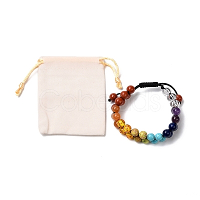 Round Imitation Amber & Mixed Stone Braided Bead Bracelet for Girl Wome X1-BJEW-JB06962-01-1